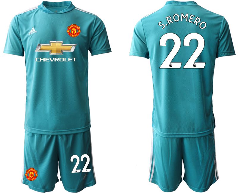 Men 2020-2021 club Manchester United lake blue goalkeeper #22 Soccer Jerseys